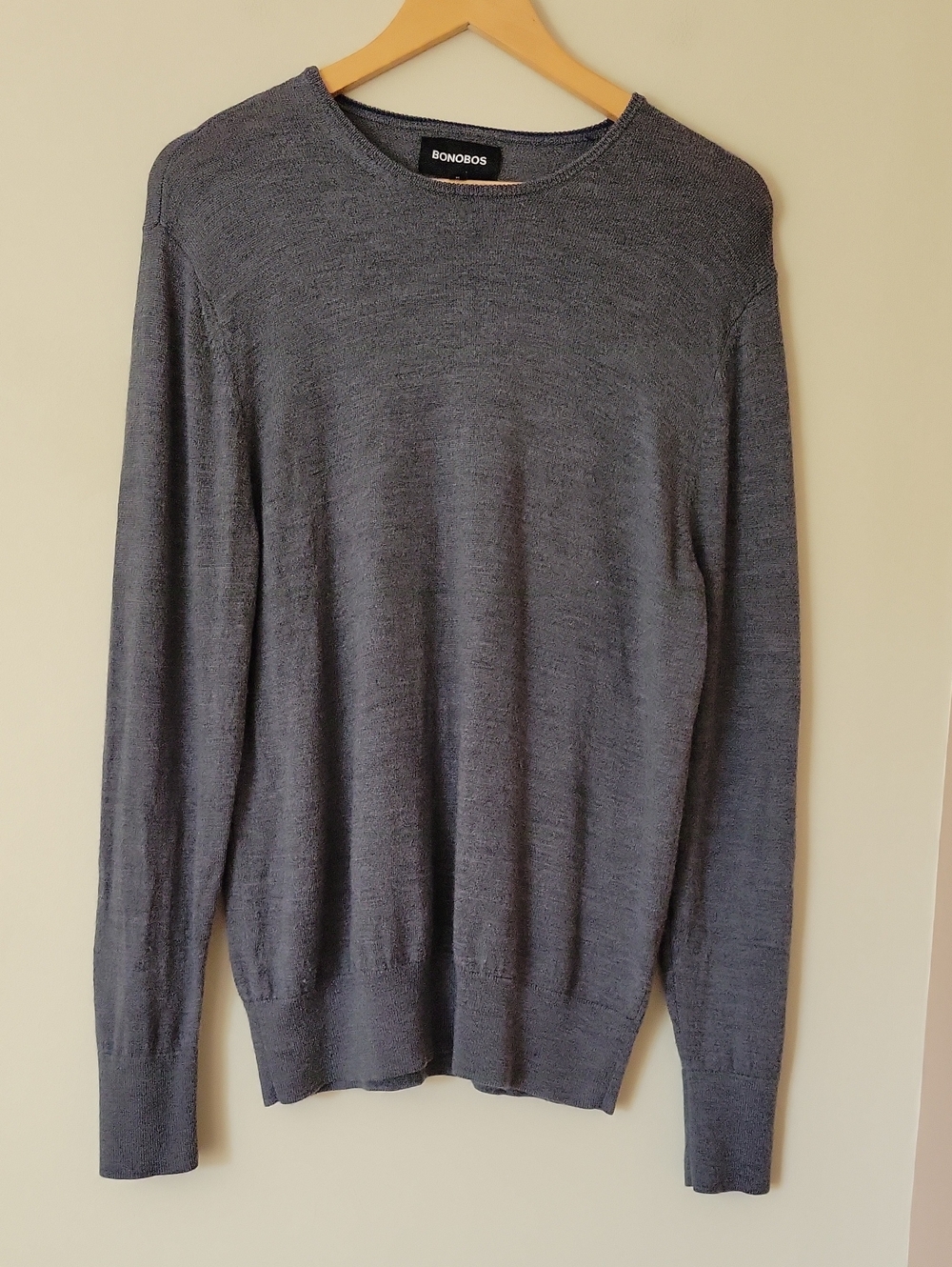 Bonobos Men's Washable Lightweight Merino Crew Neck Sweater Grey Knit Medium
